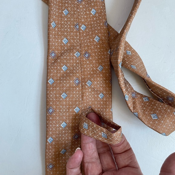 ITALIAN MADE SILK TIE SALMON BLUE GREY BURGUNDY DIAMOND PATTERN S.C DURANT - Picture 6 of 8